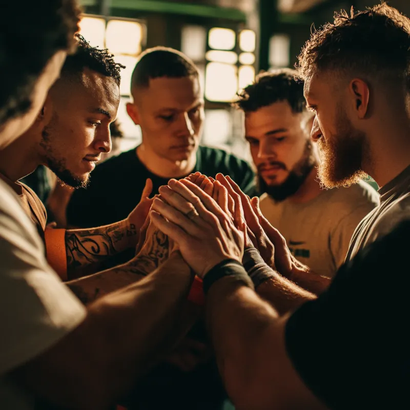 L'équipe du club rassemble ses mains avant l'entraînement